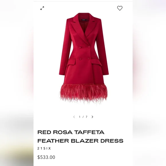 21SIX NWT Red Rosa Taffeta Feather Blazer Dress - Picture 4 of 10